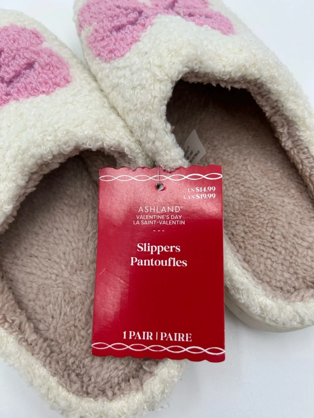 Ashland Cream Kids Slippers with Pink Bow Accent 6.5 NWT